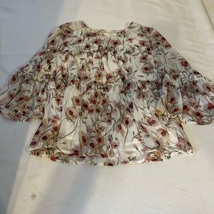 Lucky Brand Boho Floral Tunic Top Bell Sleeve Size M